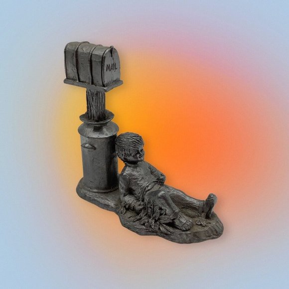 Michael Ritter Vintage Pewter Boy at Mailbox - Picture 12 of 12